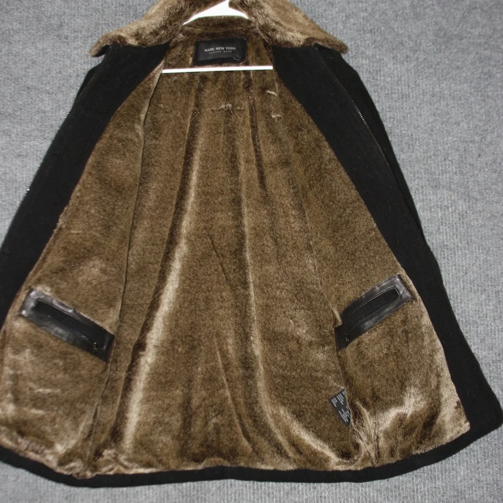 Andrew Marc New York Coat Mens XL Black‎ Cashmere Wool Blend Fur Lined Elegant